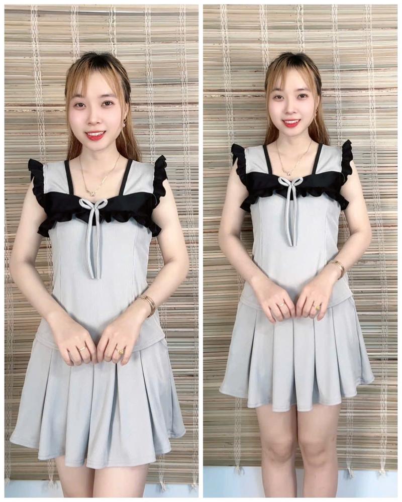 Product Introduction of Bộ đùi váy nữ thun tăm mềm mịn cổ tim tháp vải đen có quần phía bên trong kèm hai túi 38kg đến 74kg 15