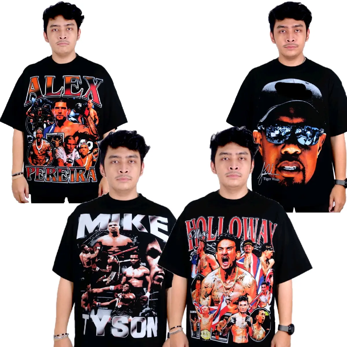 KAOS BOXING MIKE TYSON MAX HOLLOWAY ALEX PEREIRA PEMAIN GOLF TIGER WOODS OVERSIZED BAJU BIG SIZE KATUN COMBED 20S ramadhan 2025