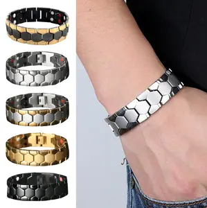 Gelang Kesehatan Magnet Motif Segi Enam / Gelang Kesehatan Lebar Bentuk Bola / Gelang Kesehatan Infra Merah Anti Radiasi Anti Kelelahan / Gelang Energi Kesehatan Pria Wanita / Ion Infrared Magnetic Health Bracelet / Aksesoris Gelang Germanium dan Magnet