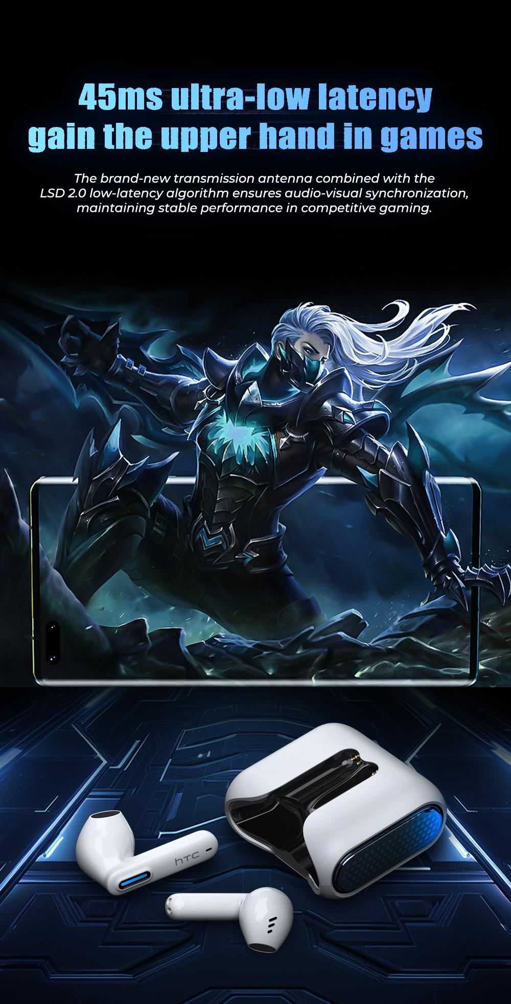 HTC NE49 AI Translation Earbuds Bluetooth 6.0 Gaming Headphones Real Time Translation in 134 Languages 35 Hours Long Battery Life HiFi Sound Quality IPX5 Waterproof Sports Travel Entertainment Music