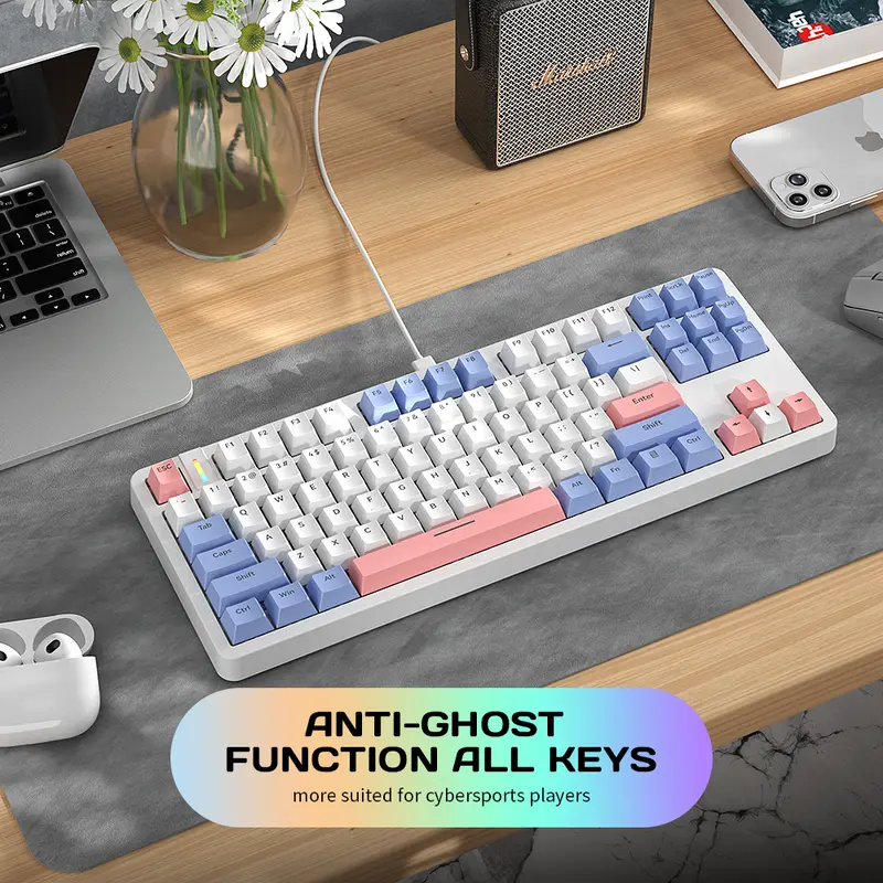 FURYCUBE G87 Wired Mechanical Keyboard 87 Keys 85% Layout Gasket Keyboard Type-c to USB  Cable Swappable Noah Silver/Mute Switch Computer Gaming Keyboard 7