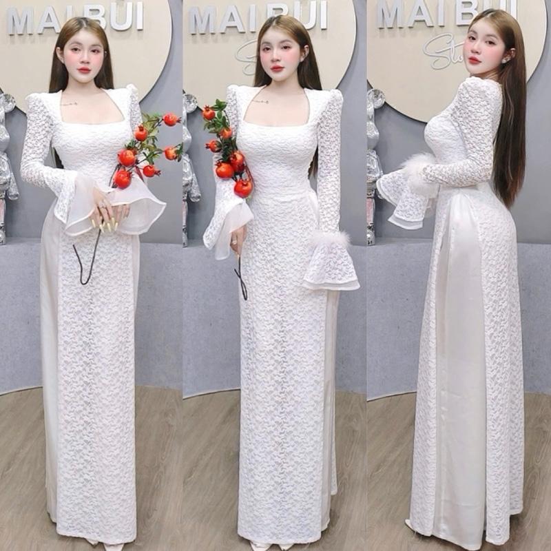  AD2 - Áo Dài Tay Loe KÈM QUẦN Phối Lông Mai Bùi Store 