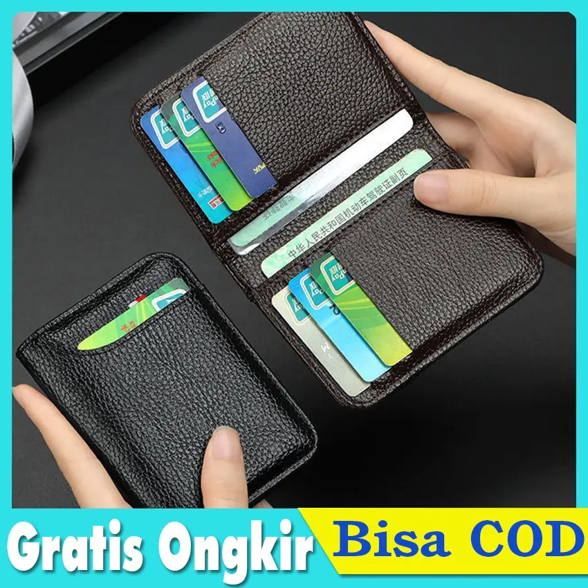 Dompet Kartu Kulit Asli Kombinasi Dua Warna Hijau Tan Kartu ATM KTP Kartu Kredit