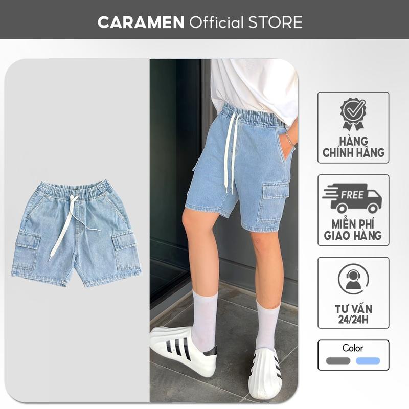  Quần Short Jeans Nam Nữ CARAMEN  C05  Túi Hộp  Lưng Thun  Form Rộng Menswear Quần Lửng Có Túi quan short 