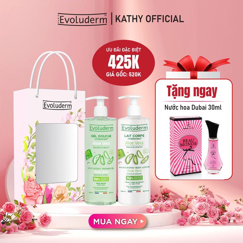 Combo Hộp quà 20/10 sữa dưỡng thể + sữa tắm dưỡng da Evoluderm 500mlx2