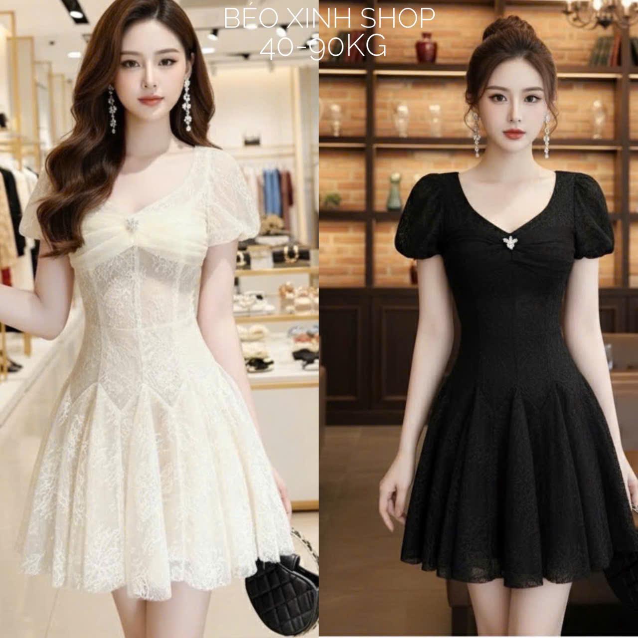 Đầm Dự Tiệc Thiết Kế 2 Lớp Ren Tiểu Thư Phối Hoa (Vải Ren 2 Lớp) Cao Cấp Thanh Lịch Sang Trọng Cho Các Nàng Bigsize 40–90kg Thời Trang Nữ Béo Xinh Shop - A.1655