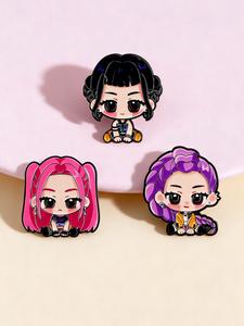 3Pcs Pins de Cazadora de Demonios Niña Insignias Dulces Kawaii de Dibujos Animados Broches de Tema Fantasía Mágica de Aleación Esmaltada para Amantes del Anime Decoración de Mochila Set de Regalo Lindo