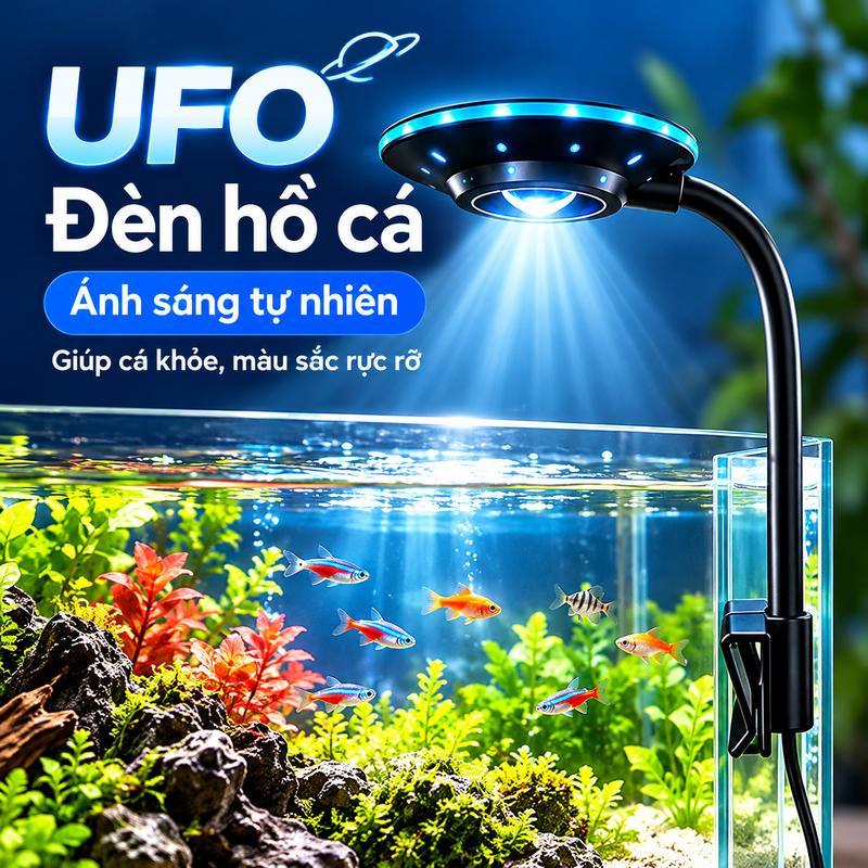 Đèn UFO Kẹp Bể Cá Mini 5W USB 2 Chế Độ Ánh Sáng Trắng Xanh Dương Xoay 360 Độ Tiết Kiệm Điện Cho Bể Cá Nhỏ