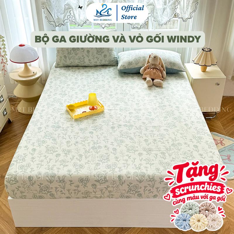 [TẶNG Scrunchies] Bộ ga giường và vỏ gối Đũi Windy M2T BEDDING - bộ gồm 1 ga giường và 2 vỏ gối nằm, mềm, mịn, mát