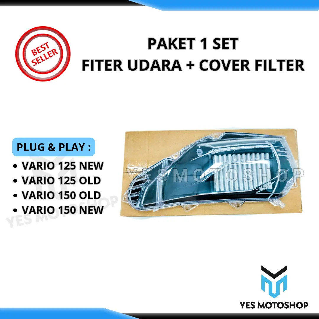 PAKET FILTER UDARA STAINLESS VARIO 125 / 150 + COVER FILTER TRANSPARAN BENING SMOKE