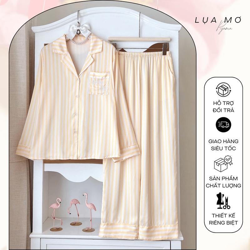  Pijama Tiểu Thư Form Truyền Thống Túi Barbie Sọc Hồng Vải Lụa Latin Cao Cấp - Đồ bộ Lụa Mơ LM218 