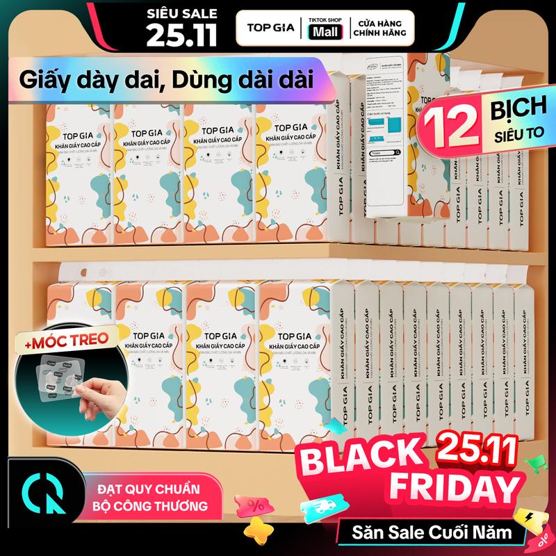 QÙA KHI MUA - ĐỘC QUYỀN LHN COMBO 12 bịch khăn giấy CỠ ĐẠI ăn cao cấp treo tường TopGia 4 lớp không bụi mịn 1280 tờ rút tiện lợi Giấy Vệ Sinh tặng 4 móc treo giấy rút đa năng treo tường ĐẠT QUY CHUẨN CỦA BỘ CÔNG THƯƠNG DS Khăn Giấy Rút LHN