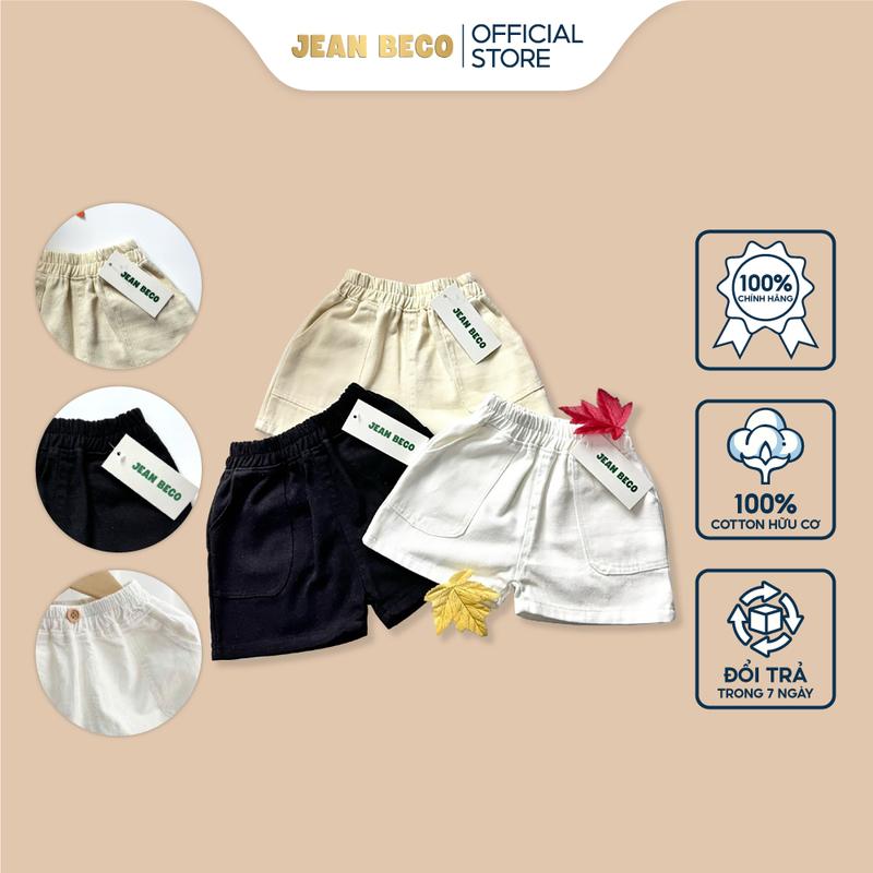Quần Short kaki dán túi JEANBECO, quần đùi ngắn bé trai bé gái chất liệu kaki Hàn Quốc QXSKK-02