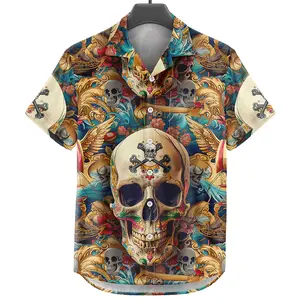 GOKS Baju Kemeja Motif Cewe Cowo Printing Oversize Pria Wanita Outdoor 437 PIRATES SKULL