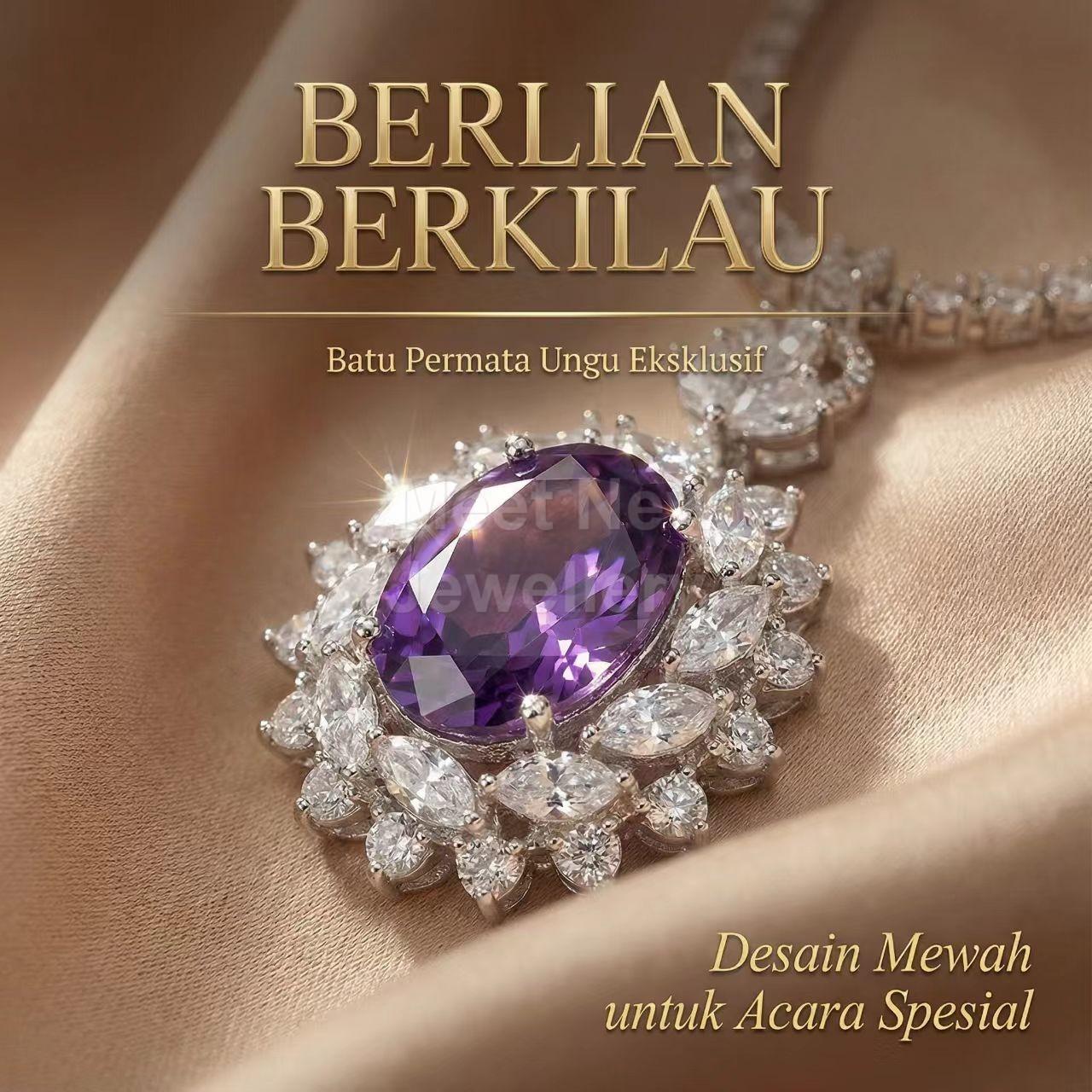 MNS42U Set Perhiasan EleganCOLOS42U Tiga Potong Batu Permata Ungu Bermutu Tinggi Anting Kalung Cincin untuk Wanita Desain Klasik Mewah
