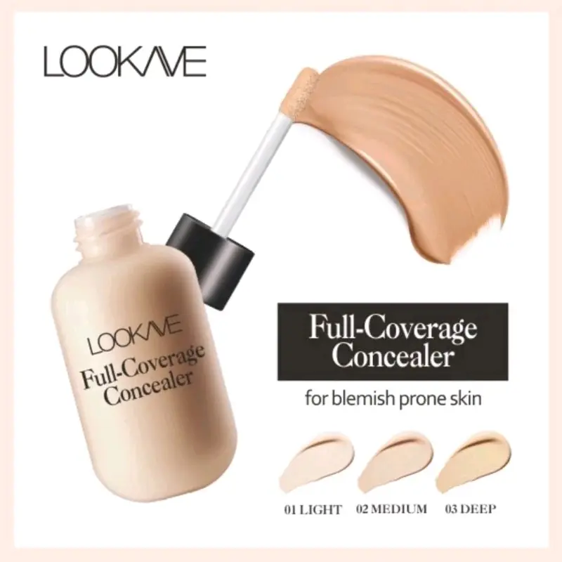 LOOKAVE Mini Matte Liquid Concealer Foundation Dengan Daya Tutup Maksimal Lingkaran hitam di Mata & Pori - pori Kulit Wajah Concealer Tahan Air & Tahan Lama Mencerahkan 1