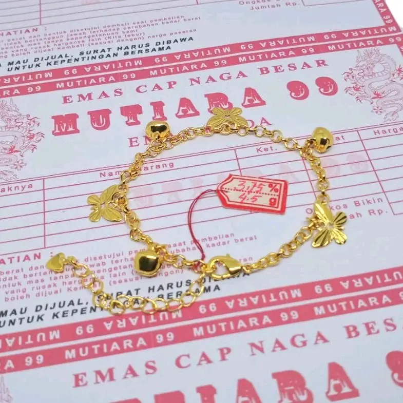 (PROMOSI) GELANG TANGAN RUMBAI KUPU KUPU EMAS MUDA REE SURAT RESMI DARI TOKO