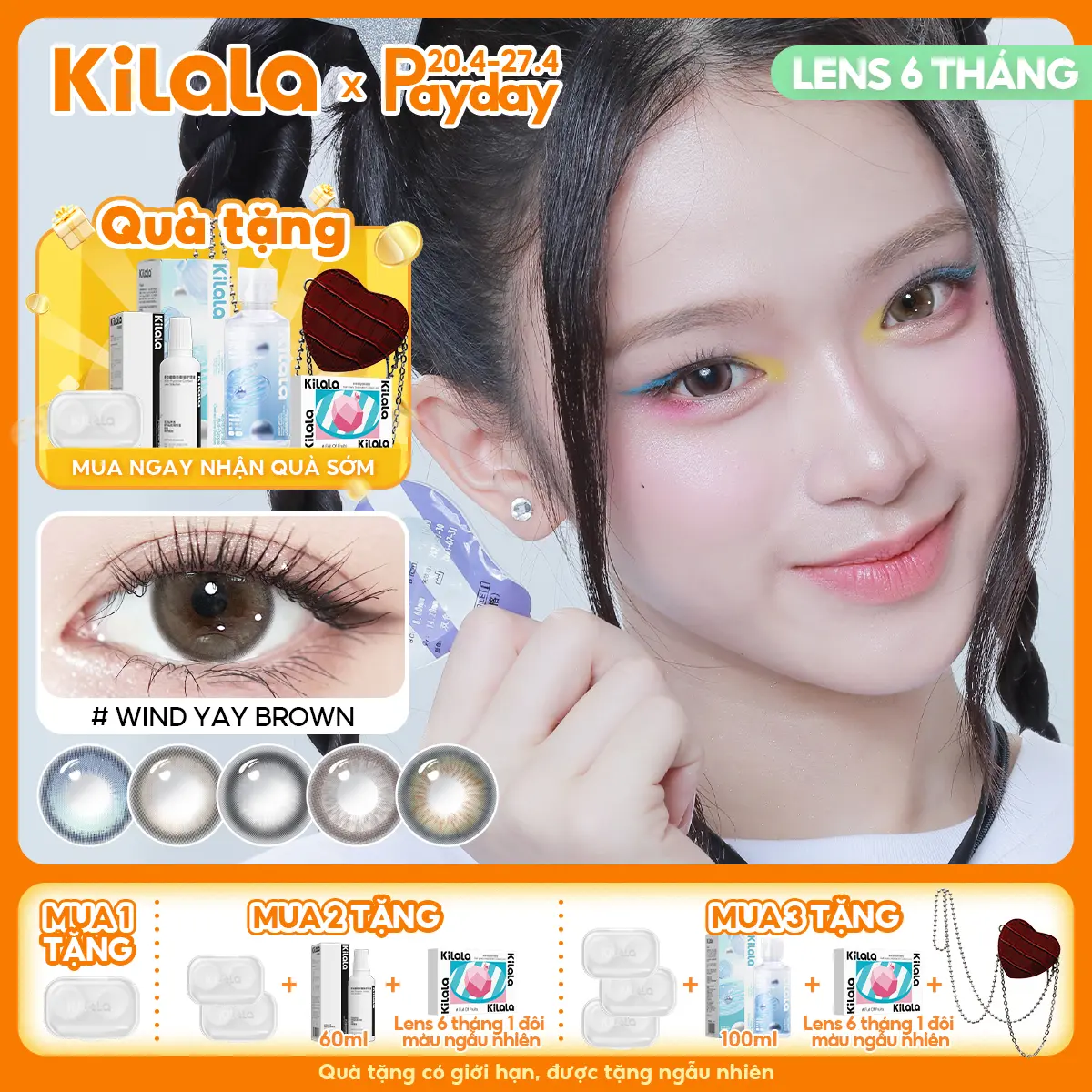 1 cặp Kilala lens 6 tháng kính áp tròng màu Nâu Xám Lam DIA 14.2mm độ cận 0-7 lens gữi ẩm được Linh Ka Đại Sứ Thương Hiệu VN lựa chọn