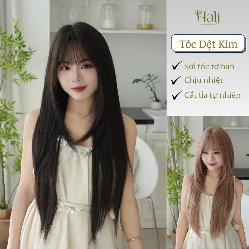  Hali Tóc giả nguyên đầu dáng layer mái thưa 60cm chất tóc tơ hàn cao cấp chống rối suôn mượt như tóc thật kèm lưới chùm đầu 