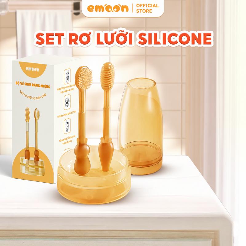 Set Rơ Lưỡi và Bàn Chải Đánh Răng EMOON Silicon Mềm An Toàn phù hợp Voi Em Bé Từ 0 -18 Tháng, Nhẹ Nhàng Vệ Sinh Sạch Răng Miệng Cho Bé, không đau rát, khó chịu.