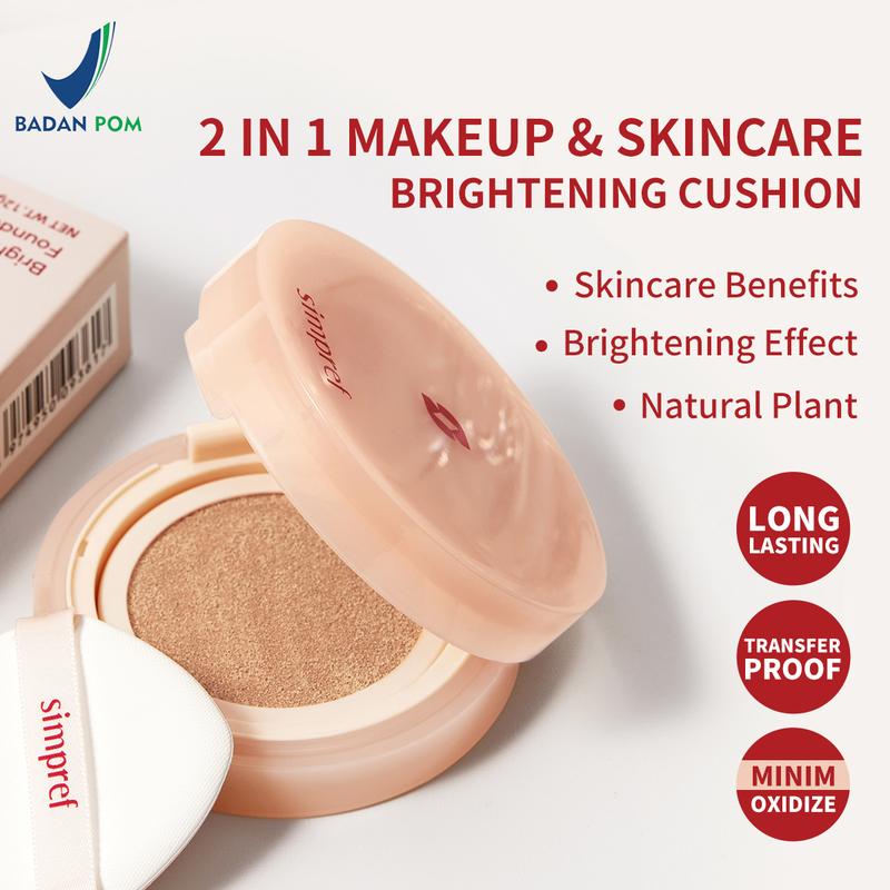 SIMPREF Brightening Cushion 2 In 1 Makeup & Skincare Foundation Hasil Matte High Coverage Long Lasting Oil Control Transferproof Minim Oxidasi 0
