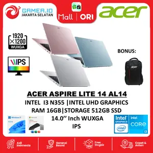 Acer Aspire Lite 14 AL14 I3 N355 RAM 16GB SSD 512GB W11+OHS+M365B 14.0 WUXGA IPS Garansi Resmi