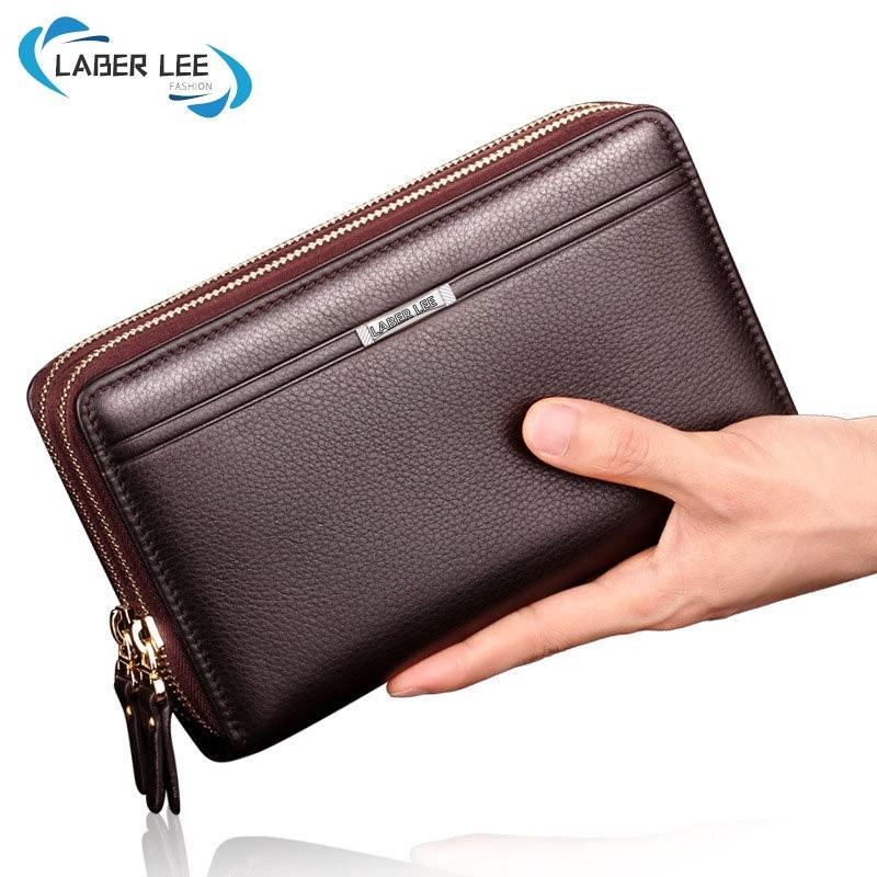 Ví Cầm Tay Nam LABER LEE Đeo Tay Khóa Kéo Đôi Làm Bằng Da PU Ví Dài