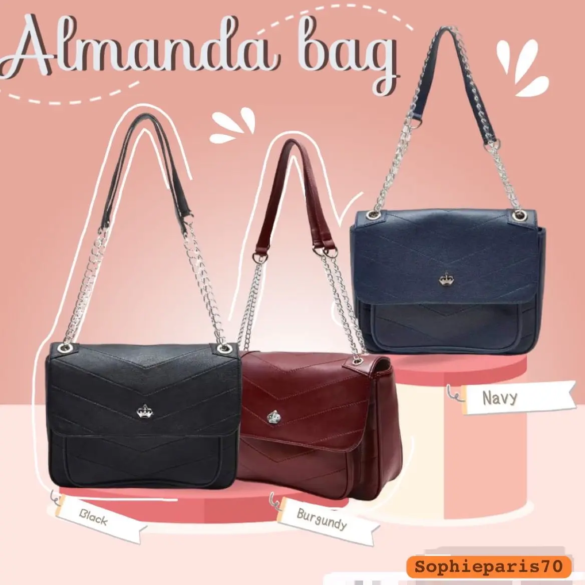 TAS ALMANDA BURGUNDY SOPHIE MARTIN PARIS PROMO TAS TALI RANTAI Kulit Selempang
