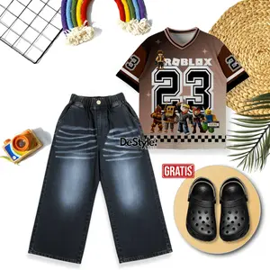 Ready Stock (GRATIS SANDAL) SETELAN 3 IN 1 SKENA ANAK LAKI-LAKI KEKINIAN / CELANA JEANS WHISKER GOMBRONG ANAK COWOK / KAOS JERSEY BAHAN MILANO MOTIF KARAKTER VIRAL ROBLOX ONEPIECE USIA 2-12 TAHUN