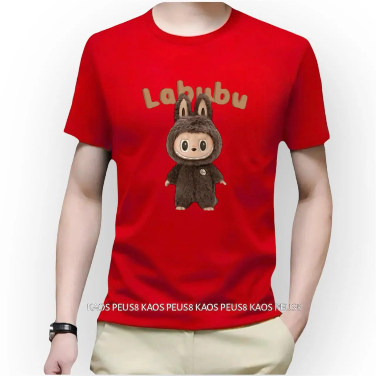 KAOS PEUS8-Kaos pria dewasa labubu lengan pendek baju oblong cowok ukuran M L XL XXL warna hitam putih nevi kuning merah