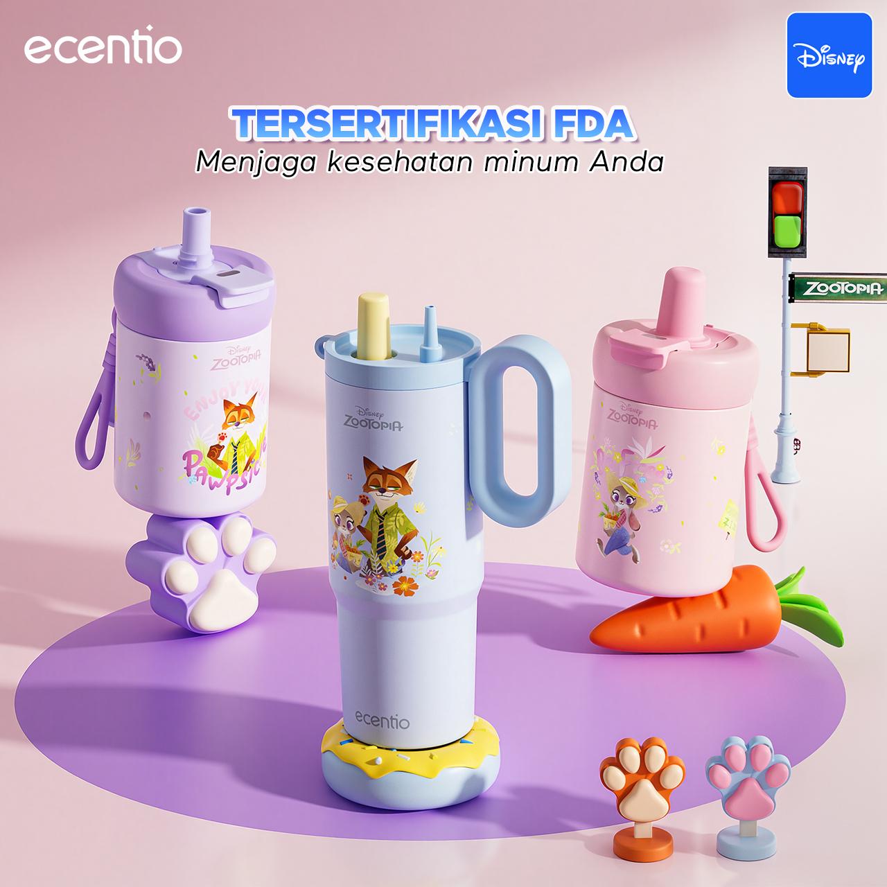 【K】Ecentio Tumbler  Zootopia Stainless 316 Co-brand 750ml Tahan Panas Dingin 24 Jam Botol MinumHitam Klasik