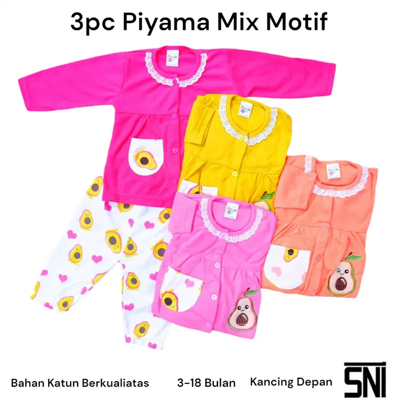 3pc Piyama Bayi Setelan Panjang 3 - 18 bulan Murah Berkualitas Motif lucu Bunda Lengan 5