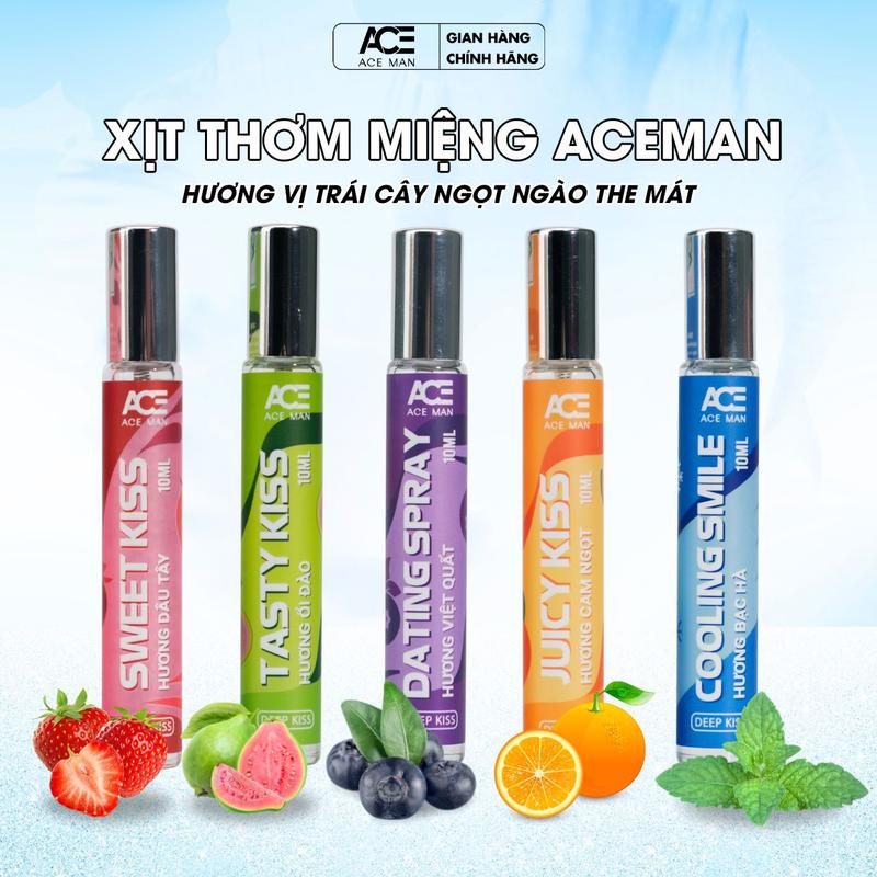Chai xịt thơm miệng thơm lâu ACE MAN 10 ML hơi thở the mát ngọt ngào hương vị việt quất ổi đào dâu tây từ thiên nhiên