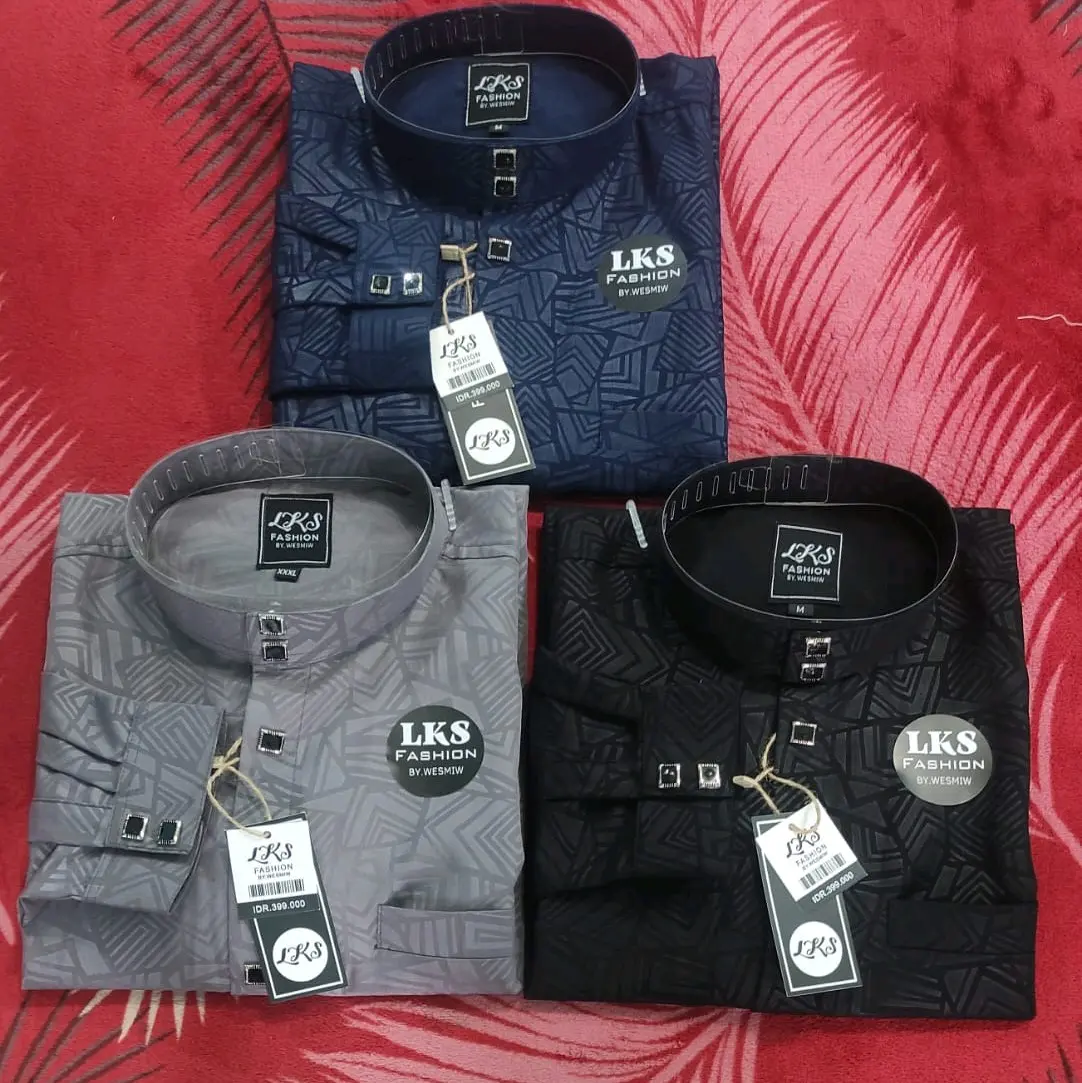 Kemko  Atasan tangan  Panjang atau koko embos Muslim pria dewasa  Motif etnik kesan unik dan menarik kemko Sultan Kancing Variasi Baju Hitam Baju Hitam Kantong Nyaman Katun