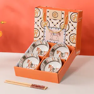 Mangkok makan set 4 dilengkapi dengan sumpit bambu set mangkok hampers