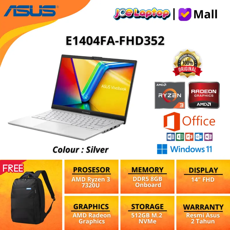 Asus Vivobook Go 14 E1404FA-FHD352 Silver Ryzen 3 7320U Win11 OHS 0