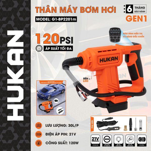  Hukan  GEN 1  Thân Máy Bơm Hơi Pin Đa Năng G1-BP2201m Ô 120PSI 30L P 120W LED 21V Tiện Lợi Mang Đi Lại Cất Gọn Ô Tô 