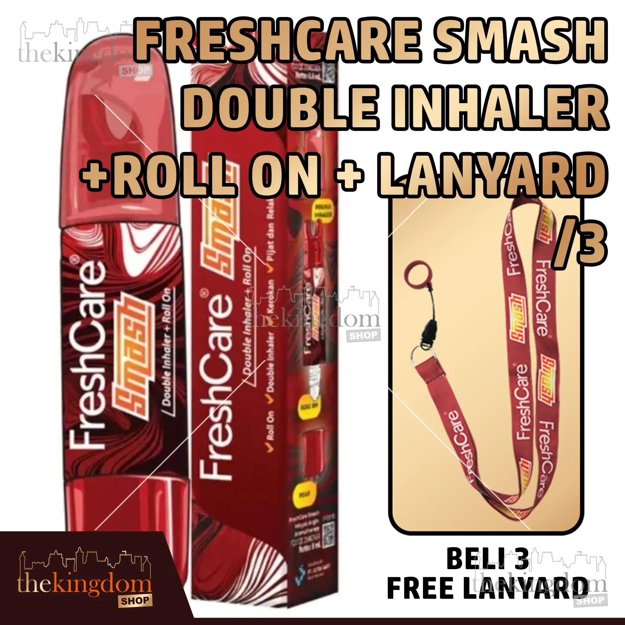 FreshCare Smash Double Inhaler + Roll On Fresh Care Aromaterapi Merah Red Strong Tali Gantungan Lanyard Minyak Angin Pijat Pegal Kerokan Relaksasi