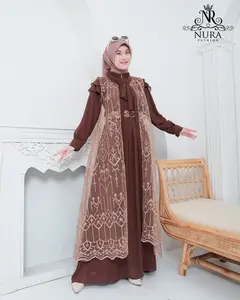 Gamis Stylish Nadhira Dress Wanita - Kombinasi Brokat Matt Ceruty Babydoll Full Furing Edisi 2026