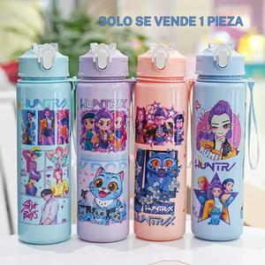 Botella de Agua K-Pop Temática de Cazafantasmas, Botella de Plástico Duro Reutilizable con Tapa y Popote, 700ML Alternativa Ecológica, Perfecta para la Escuela y Viajes