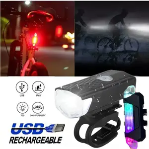Lampu LED Sepeda 1 Set Rechargeabale Anti air Satu Paket Lampu LED Sepeda Depan Belakang Outdoor Stang