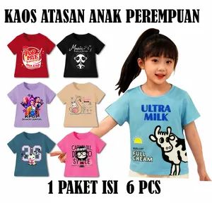 Promo/paket hemat [ isi 6 ] Kaos Anak Perempuan / cewek  usia 1-13 tahun motif angka  viral