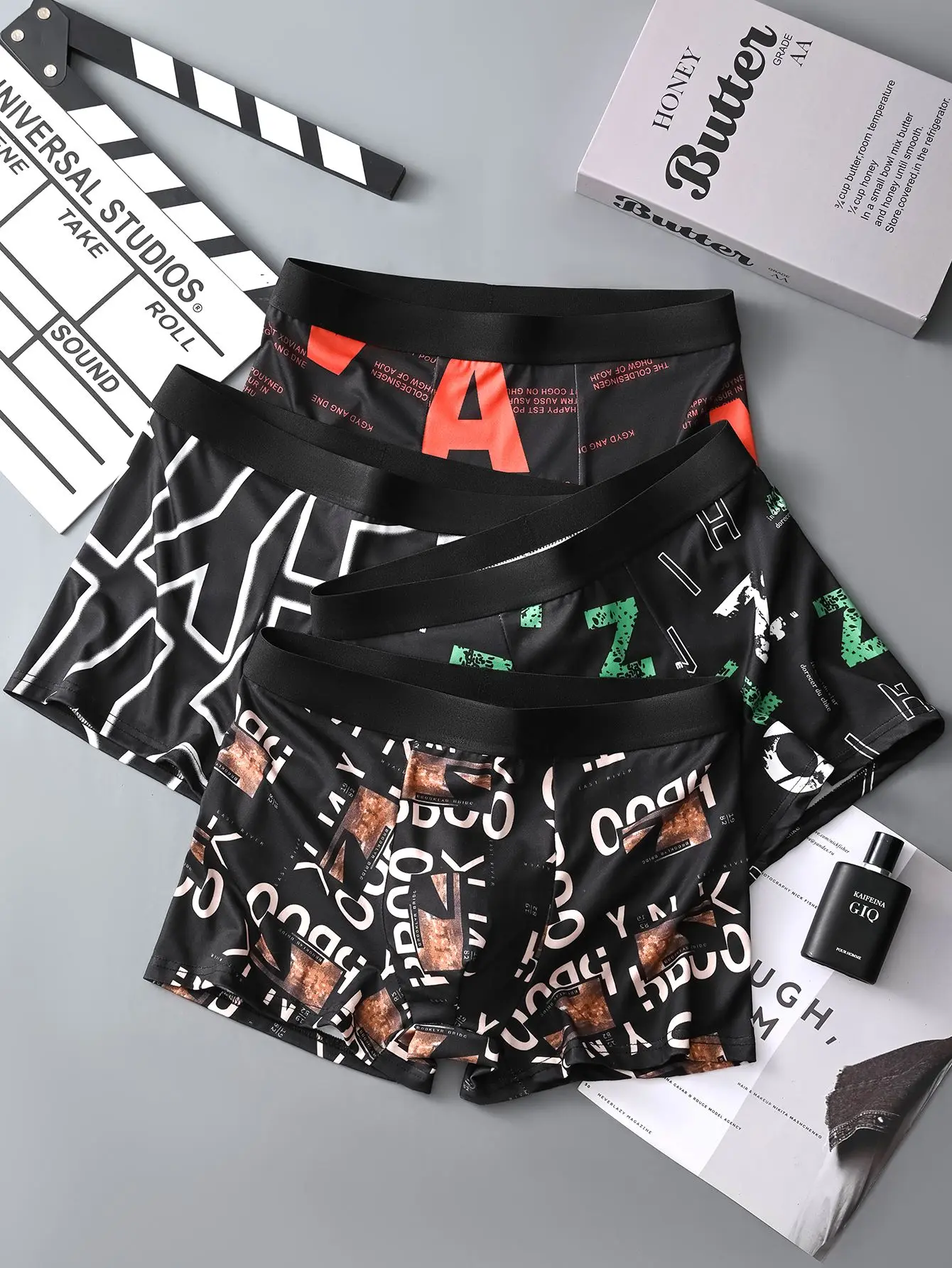 4 pairs of men's underwear square Angle print trend style mid-waist personality four corners breathable leggings new men's pants