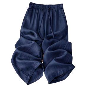 Cotton and linen wide-leg pants for women in summer lightweight style, high-waisted with a flowing and drapey appearance, a three-quarter length straight-leg style kanao  cullote  pants jeongyeon  flare  pants