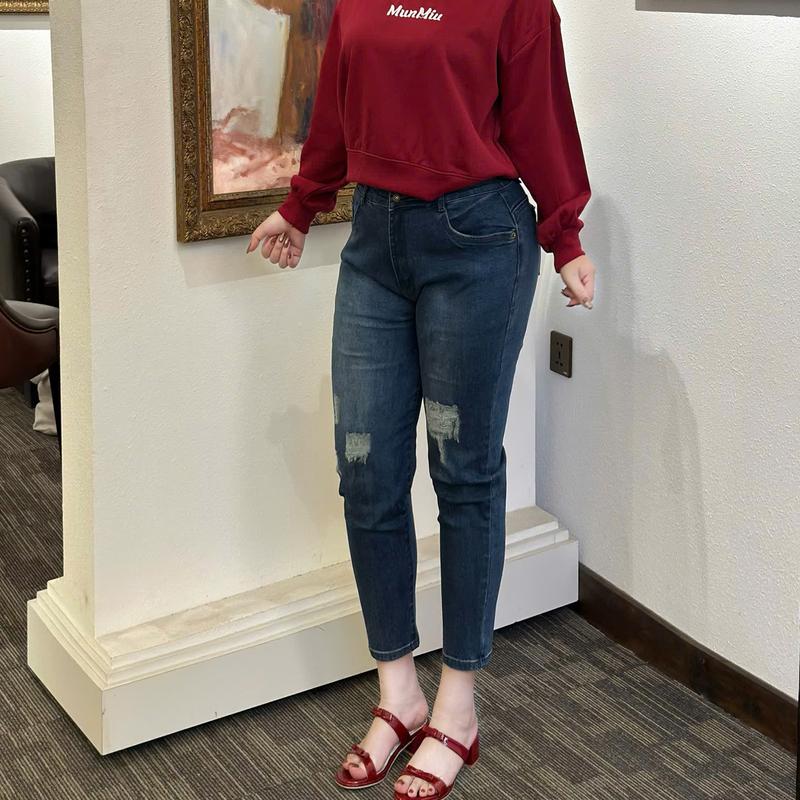 Quần Jeans 9 Tấc Lưng Cao Phom Baggy Co Dãn Mạnh BigSize 55-90kg 0155 0077 MoLi Jean Nữ Women Pants Denim Có Túi