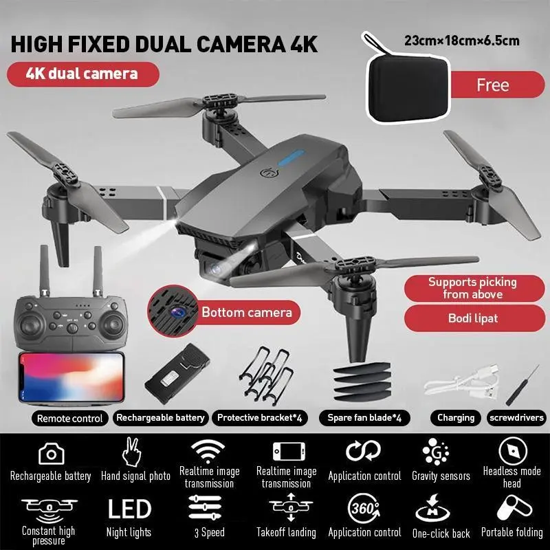 Drone E88 Pro/E99 Pro 4k HD Dual Camera Battery Combination Quadcopter Auto Fokus include Remote Kamera WiFi