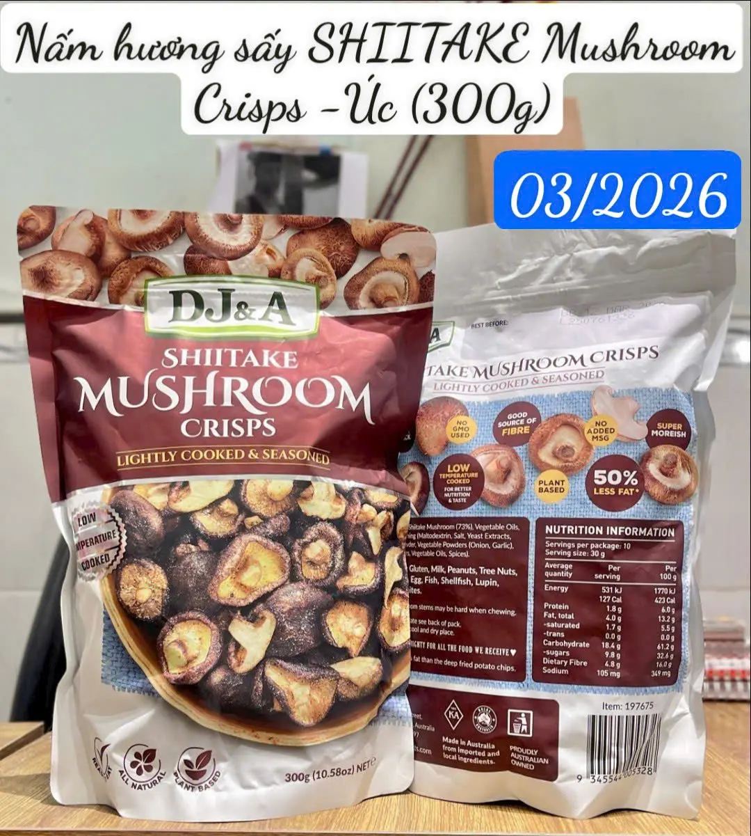 ‍‍Nấm hương (nấm đông cô) sấy khô giòn DJ&A Shiitake Mushroom Crisps Úc