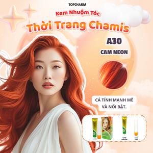 Nhuộm tóc màu Cam Neon A30 cá tính TOPCHARM 30 màu, lên màu nhanh chuẩn, dưỡng tóc bóng mềm (kèm oxy, bao tay, lược) Nhuộm Tóc Đổi Màu Tóc Nữ