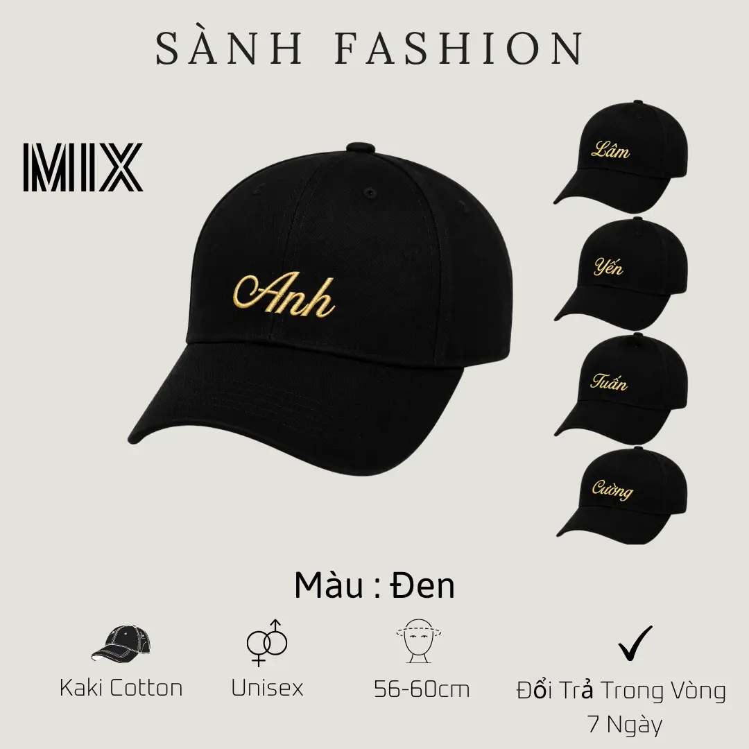 [0 Thêu Yêu Cầu] Mũ lưỡi trai thêu tổng hợp TÊN cao cấp chất kaki form unisex nam nữ_sanhfashion