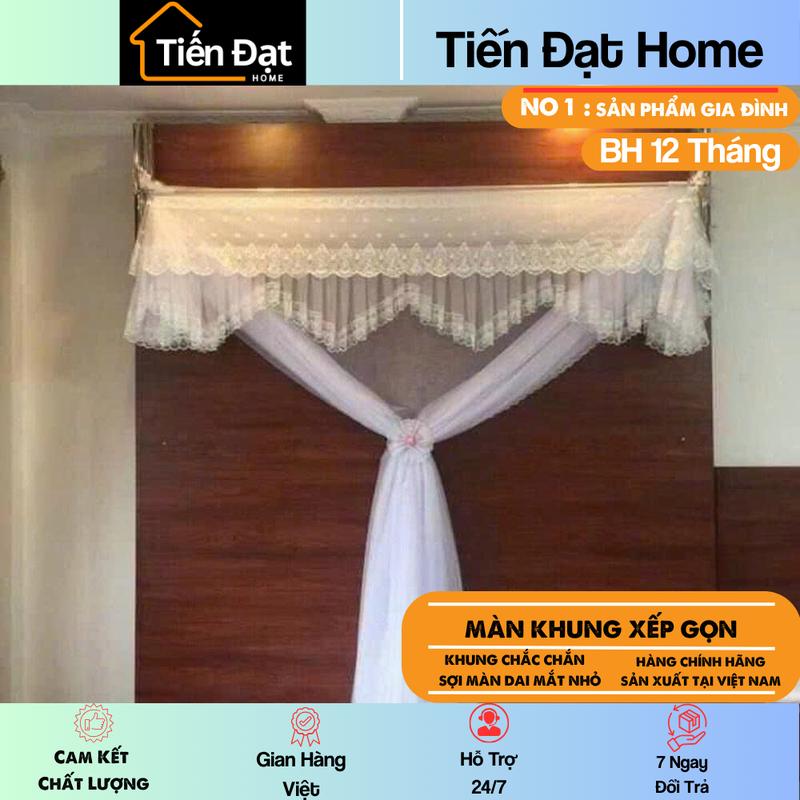  3  TRỌN BỘ  Màn Khung Xếp Gọn  inox dày 0.8  KHUNG Dày Tốt Nhất Thị Trường  Màn Thêu Hoa Mai  TIẾN ĐẠT Bảo Hành KHUNG 12 Tháng Tặng Kèm Vít Nở  Nơ Buộc Vải Tuyn thái 